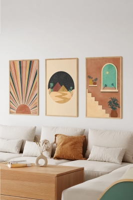 Gerçek Ahşap Çerçeveli 3 Parça 3D Poster Tablo Seti - 3DARTSOHOSET5