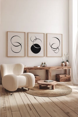 Gerçek Ahşap Çerçeveli 3 Parça 3D Poster Tablo Seti - 3DARTSOHOSET79