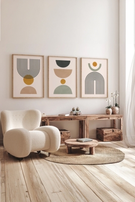 Gerçek Ahşap Çerçeveli 3 Parça 3D Poster Tablo Seti - 3DARTSOHOSET86