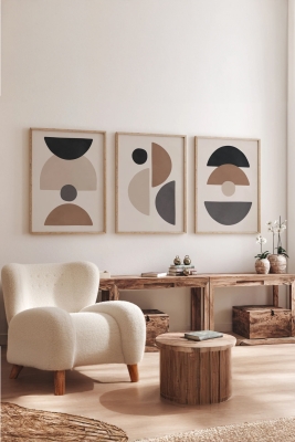 Gerçek Ahşap Çerçeveli 3 Parça 3D Poster Tablo Seti - 3DARTSOHOSET88