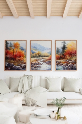 Gerçek Ahşap Çerçeveli 3 Parça 3D Poster Tablo Seti - ERSY3SET19