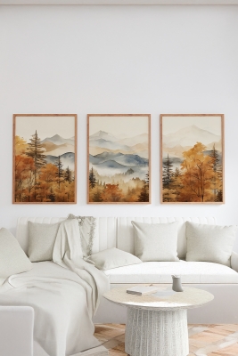 Gerçek Ahşap Çerçeveli 3 Parça 3D Poster Tablo Seti - ERSY3SET4