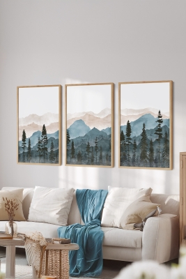 Gerçek Ahşap Çerçeveli 3 Parça 3D Poster Tablo Seti - ERSY3SET8