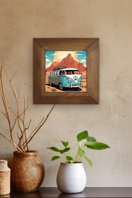 Masif Ahşap Çerçeveli Taş Tablo Pano 15,5 x 15,5 cm - ARTVESSAKARO11