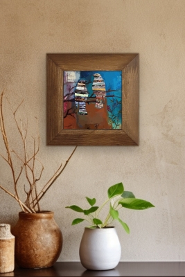 Masif Ahşap Çerçeveli Taş Tablo Pano 15,5 x 15,5 cm - ARTVESSAKARO34