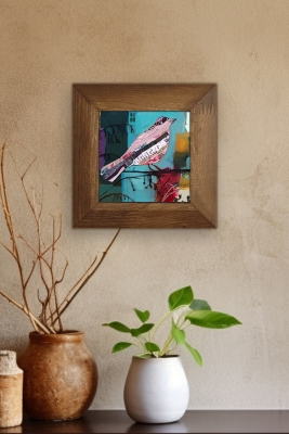 Masif Ahşap Çerçeveli Taş Tablo Pano 15,5 x 15,5 cm - ARTVESSAKARO35