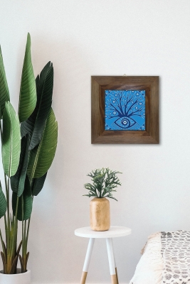 Masif Ahşap Çerçeveli Taş Tablo Pano 15,5 x 15,5 cm - ARTVESSAKARO42