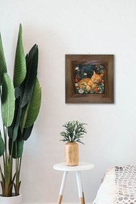 Masif Ahşap Çerçeveli Taş Tablo Pano 15,5 x 15,5 cm - ARTVESSAKARO46