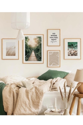 5 Parça Ahşap Çerçeve Görünümlü Mdf Tablo Seti - ARTAVESSAYSLMSTKO9