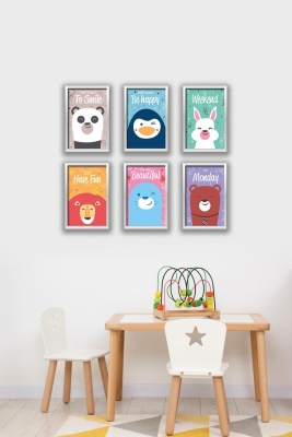 6 Parça Çerçeve Görünümlü Çocuk Odası Mdf Tablo Seti - 6KIDSARTAVESSA2