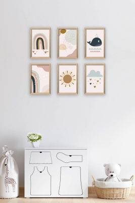 6 Parça Çerçeve Görünümlü Çocuk Odası Mdf Tablo Seti - 6KIDSARTAVESSA6