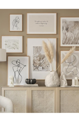 7 Parça Ahşap Çerçeve Görünümlü Mdf Tablo Seti - ARTAVESSAYSLMSTKO15