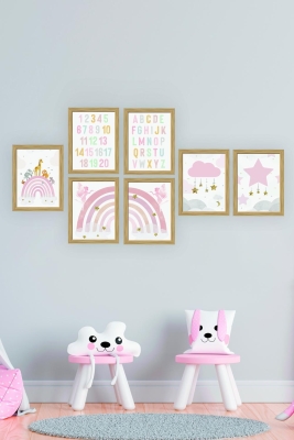 7 Parça Çerçeve Görünümlü Çocuk Odası Mdf Tablo Seti - 7SMKIDSARTAVESSA4