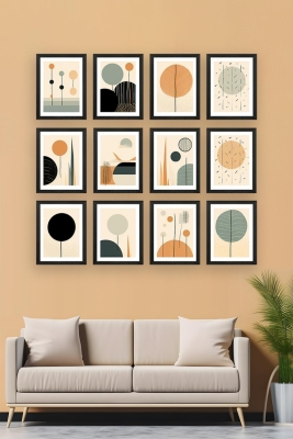 12 Parça Siyah Çerçeve Görünümlü Mdf Tablo Seti - 12ARTAVESSA25