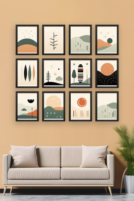 12 Parça Siyah Çerçeve Görünümlü Mdf Tablo Seti - 12ARTAVESSA26