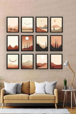 12 Parça Siyah Çerçeve Görünümlü Mdf Tablo Seti - 12ARTAVESSA27