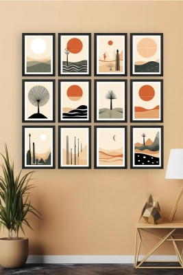 12 Parça Siyah Çerçeve Görünümlü Mdf Tablo Seti - 12ARTAVESSA29