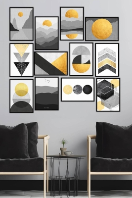 12 Parça Siyah Çerçeve Görünümlü Mdf Tablo Seti - 12ARTAVESSA3