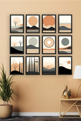 12 Parça Siyah Çerçeve Görünümlü Mdf Tablo Seti - 12ARTAVESSA30