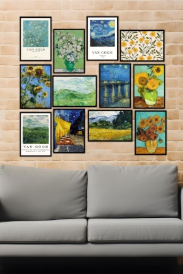 12 Parça Siyah Çerçeve Görünümlü Mdf Tablo Seti - 12ARTAVESSA4