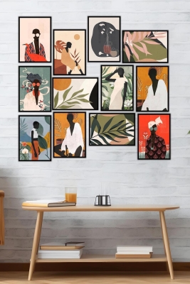 12 Parça Siyah Çerçeve Görünümlü Mdf Tablo Seti - 12ARTAVESSA7