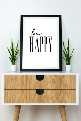 Tek Parça Çerçeve Görünümlü Yazılı Mdf Tablo "Be Happy" - 1ARTAVESSAYAZ33
