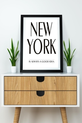 Tek Parça Çerçeve Görünümlü Yazılı Mdf Tablo "New York" - 1ARTAVESSAYAZ29