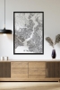 Tek Parça Siyah Çerçeve Görünümlü "İstanbul Beyaz" Harita Mdf Tablo - ARTAVESSACTYMAP33
