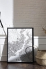 Tek Parça Siyah Çerçeve Görünümlü "İstanbul Beyaz" Harita Mdf Tablo - ARTAVESSACTYMAP33
