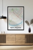 Tek Parça Siyah Çerçeve Görünümlü "New Orleans Beyaz" Harita Mdf Tablo - ARTAVESSACTYMAP15