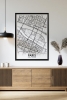 Tek Parça Siyah Çerçeve Görünümlü "Paris Beyaz" Harita Mdf Tablo - ARTAVESSACTYMAP17