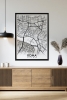 Tek Parça Siyah Çerçeve Görünümlü "Roma Beyaz" Harita Mdf Tablo - ARTAVESSACTYMAP19