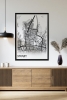 Tek Parça Siyah Çerçeve Görünümlü "Sydney Beyaz" Harita Mdf Tablo - ARTAVESSACTYMAP25