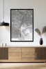 Tek Parça Siyah Çerçeve Görünümlü "Tokyo Beyaz" Harita Mdf Tablo - ARTAVESSACTYMAP31